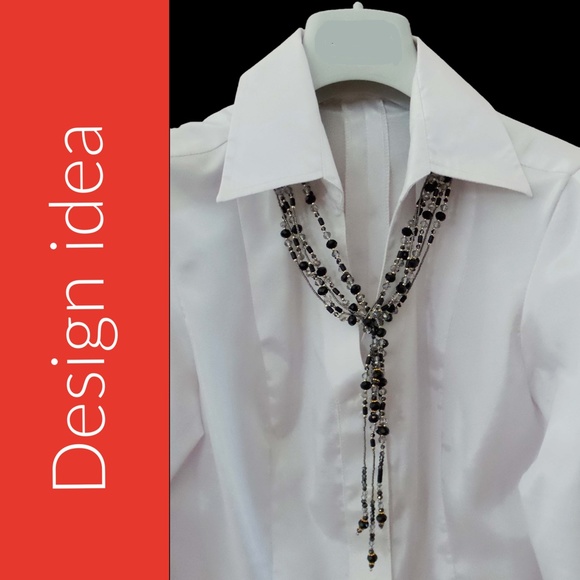 Handmade Triple Strand Extra Long 57" Black and Clear Beads - Picture 3 of 3